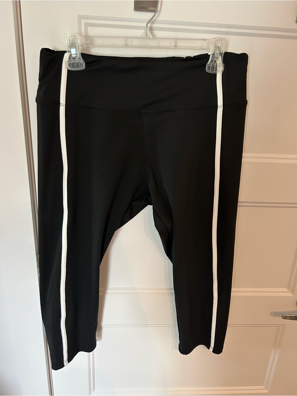 Black Capri Leggings with White Side Stripe